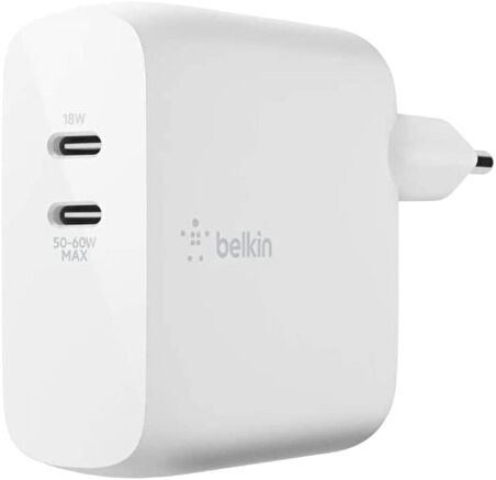 Belkin WCH013VFWH Çift USB-C Power Delivery GaN Duvar Şarj Cihazı 65W