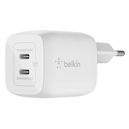 Belkin Çift USB-C 45W Şarj Cihazı Beyaz WCH011VFWH