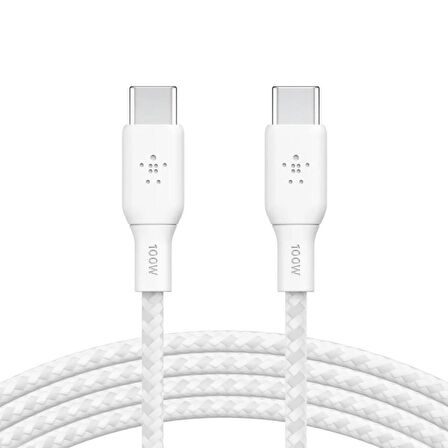 Belkin Braided USB-C 100W 2 Metre Kablo - Beyaz