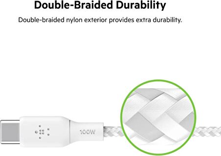 Belkin Braided USB-C 100W 2 Metre Kablo - Beyaz