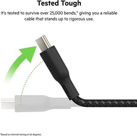 Belkin USB-C USB-C USB-IF Sertifikalı Çift Örgülü Data ve Şarj Kablosu, 100W, 2 Metre