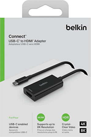 Belkin USB Tip C - HDMI 2.1 Adaptör, 8K@60Hz, 4K@144Hz, HDR, HBR3, DSC, HDCP 2.2, USB-IF Sertifikalı