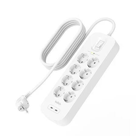 Belkin SRB004VF2M 8'li 2M Akım Koruma Priz+2x USB-C 