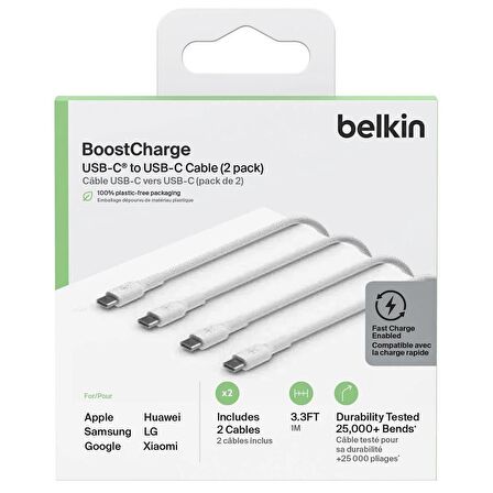 Belkin BoostCharge USB-C'den USB-C'ye 2li Paket Kablo