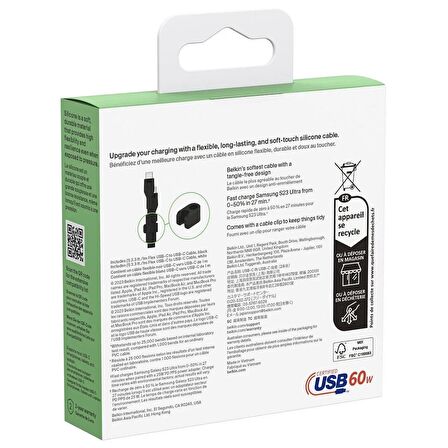 Belkin CAB009BT1MBW2PK Type C- Silikon Kablo 1 Metre 2'li Paket - Siya/Beyaz