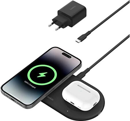 Belkin BoostCharge Pro 2'si 1 arada MageSafe Kablosuz Şarj İstasyonu - ‎WIZ021vfBK