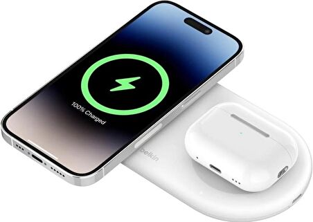 Belkin BoostCharge Pro 2'si 1 arada MageSafe Kablosuz Şarj İstasyonu - ‎WIZ021vfWH