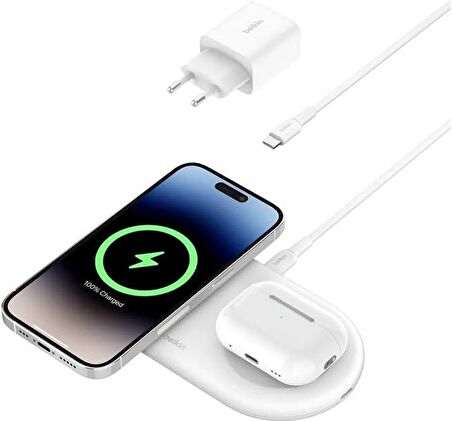 Belkin BoostCharge Pro 2'si 1 arada MageSafe Kablosuz Şarj İstasyonu - ‎WIZ021vfWH