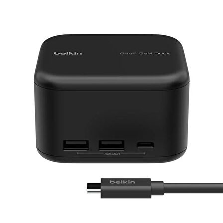 Belkin INC018VFBK Connect GaN USB-C 6'sı 1 Arada 130W Bağlantı İstasyonu