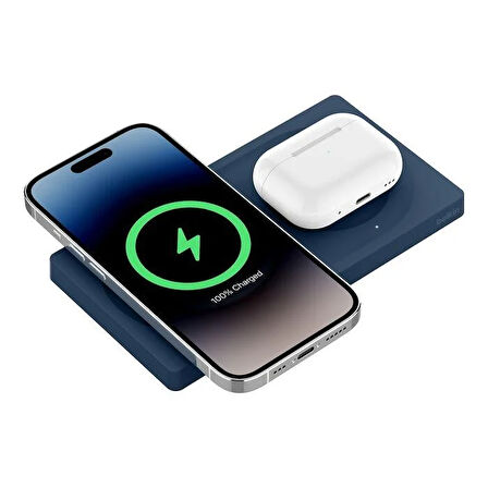 Belkin WIZ019VFBL-APL BoostCharge Pro 2‑in‑1 MagSafe 15W Kablosuz Şarj Standı - Mavi