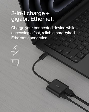 Belkin Connect USB-C - Ethernet + Şarj Adaptörü 100W, Gigabit Ethernet Bağlantı