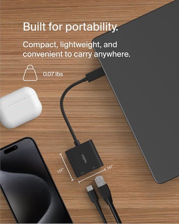 Belkin Connect USB-C - Ethernet + Şarj Adaptörü 100W, Gigabit Ethernet Bağlantı