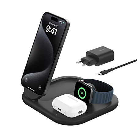 Boostcharge QI2 15W 3in1 Magsafe Siyah Kablosuz Şarj Standı