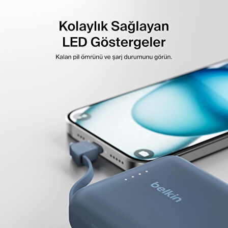 Belkin BoostCharge Powerbank, Entegre Type-C Kablolu 10K PD 20W, Mavi