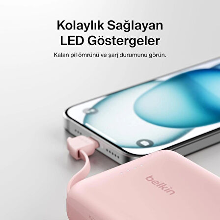 Belkin BoostCharge Powerbank, Entegre Type-C Kablolu 10K PD 20W, Pembe