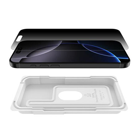 Belkin OVA170HQ ScreenForce InvisiGlass iPhone 16 Pro Max Uyumlu (Kolay Hizalama Tepsili) Antimikrobiyal Privacy Ekran Koruyucu
