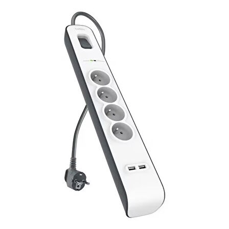 Belkin BSV401VF2M-V2 4'lü 2M Akım Korumalı Priz + 2'li 2.4A USB Girişi