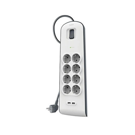 Belkin BSV804VF2M-V2 8'li 2M Akım Koruma Priz+2x USB-A
