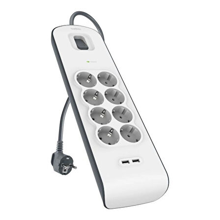 Belkin BSV804VF2M-V2 8'li 2M Akım Koruma Priz+2x USB-A