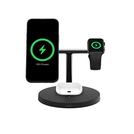 Belkin BoostCharge Pro Qi2 (15 W) 3'ü 1 arada Kablosuz Şarj İstasyonu WIZ032KQBK