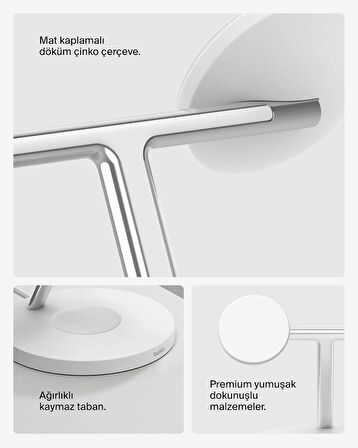 Belkin BoostCharge Pro 3'ü 1 Arada, Qi2 MagSafe Kablosuz Şarj İstasyonu, Beyaz