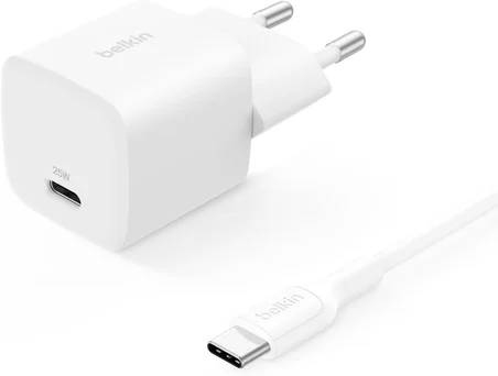 Belkin USB-C 25 W, USB-C Kablo dahil (1 m) PD 3.0 PPS Hızlı Şarj Cihaz, Beyaz