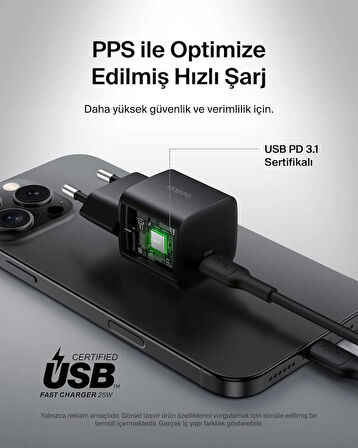 Belkin USB-C 25 W PD 3.0 PPS Hızlı Şarj Cihazı, Siyah