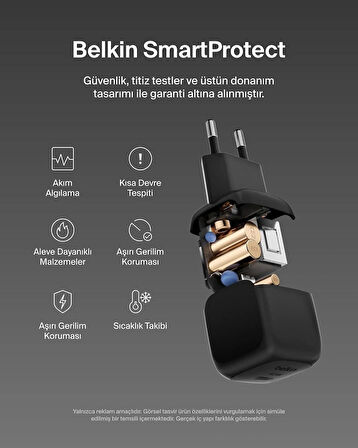 Belkin Kompakt 45 W USB-C Güç İletimli Hızlı Şarj Aleti, Siyah