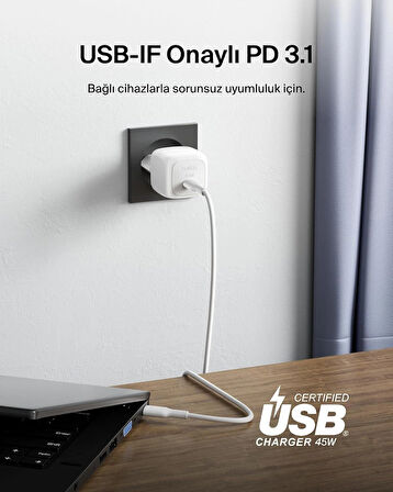 Belkin Kompakt 45 W USB-C Güç İletimli Hızlı Şarj Aleti, Beyaz