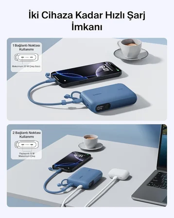 Belkin BoostCharge Dijital Ekranlı 10000 mAh 20W Hızlı Şarj Powerbank, Mavi