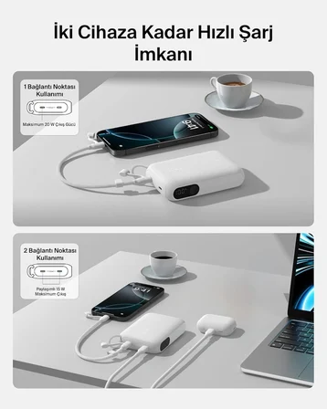 Belkin BoostCharge Dijital Ekranlı 10000 mAh 20W Hızlı Şarj Powerbank, Beyaz