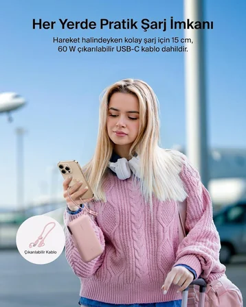 Belkin Boostcharge Power Bank 20000 Mah Display, PD 20W USB-C Kablolu, Pembe