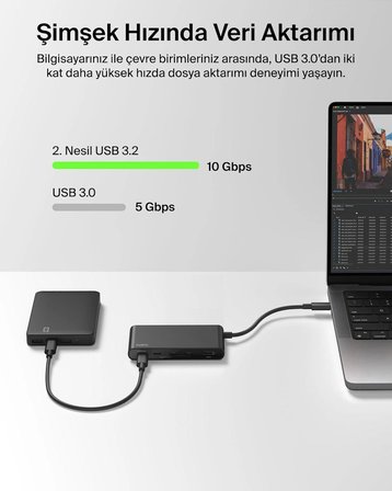 Belkin USB-C Hub, 5 Portlu Hub, 4K HDMI Görüntüleme, 60Hz, 100W Güç Dağıtımı, 10 Gbps Hızlı Veri Aktarımı, USB-C Çoklu Bağlantı Noktalı Adaptör