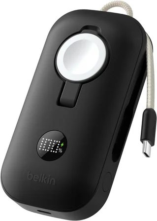 Belkin BoostCharge Pro 10K mAh Power Bank ve Apple Watch Şarj Cihazlı, Entegre Örgülü USB-C Kablo ve Dijital Ekranlı Taşınabilir Şarj Cihazı, 45 W, Siyah