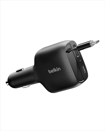 Belkin Boost Charge USB-C Araç Şarj Cihazı, 75 W, 75 cm Geri Çekilebilir USB-C Kablo