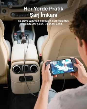 Belkin Boost Charge USB-C Araç Şarj Cihazı, 75 W, 75 cm Geri Çekilebilir USB-C Kablo