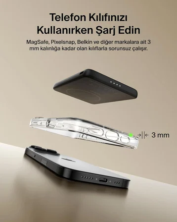 Belkin BoostCharge 5000 mAh İnce MagSafe USB-C Power Bank, Siyah