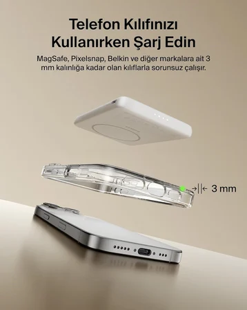 Belkin BoostCharge Slim MagSafe Qi 7.5W 5000 mAh Powerbank, Beyaz