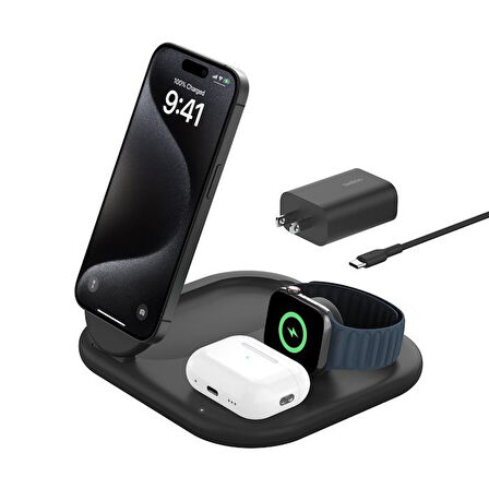 Belkin WIZ029VFBK Qi2 15W 3-1 Magsafe Şarj Cihazı-Siyah