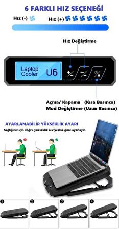 S18 Ayarlanabilir 4 Fanlı Laptop Soğutucu Fan Led Işıklı Bilgisayar Standı Stant Notebook Cooler