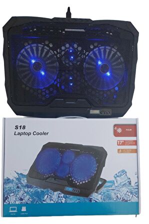 S18 Ayarlanabilir 4 Fanlı Laptop Soğutucu Fan Led Işıklı Bilgisayar Standı Stant Notebook Cooler