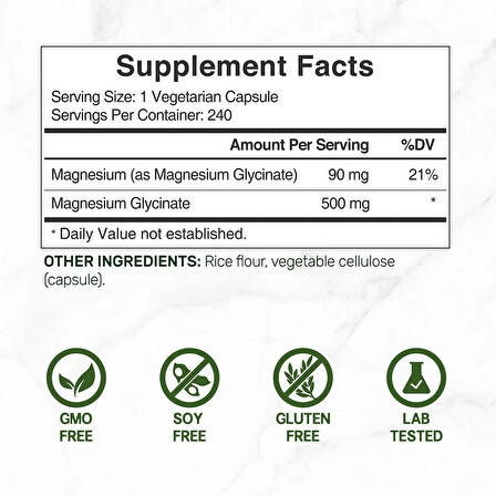 Magnesium glycinate 500 mg 240 kapsül
