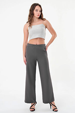 Kadın Antrasit Bel Lastikli Palazzo Pantolon