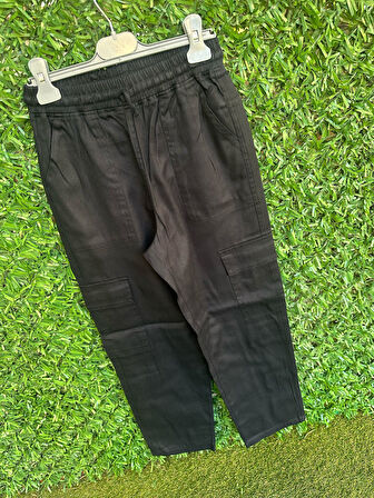 4 Cepli İpli Bel Lastikli  Bol Pantolon  Siyah