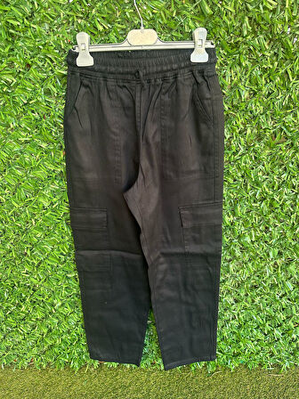 4 Cepli İpli Bel Lastikli  Bol Pantolon  Siyah