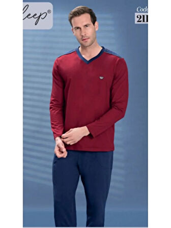 Bordo-Lacivert  Pijama Takımı Erkek