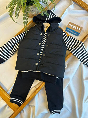 Çizgili  SiyahTakım 3'lü