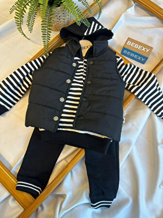 Çizgili  SiyahTakım 3'lü