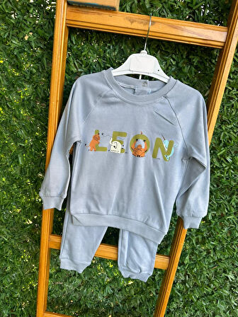 LEON Yazılı Gri Takım