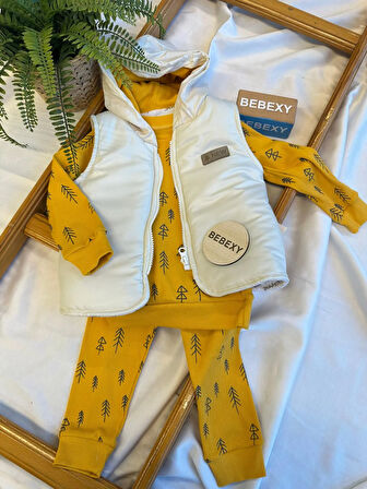 Kapüşonlu Yelek Takım 3'lü Sarı